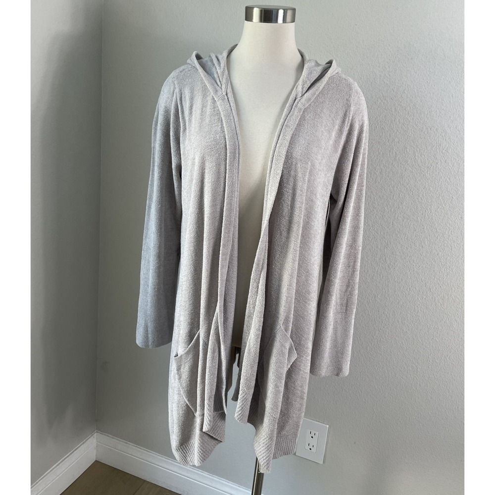 Barefoot Dreams Womens Large Cardigan CozyChic Ultra Lite Hooded Sweater Pockets